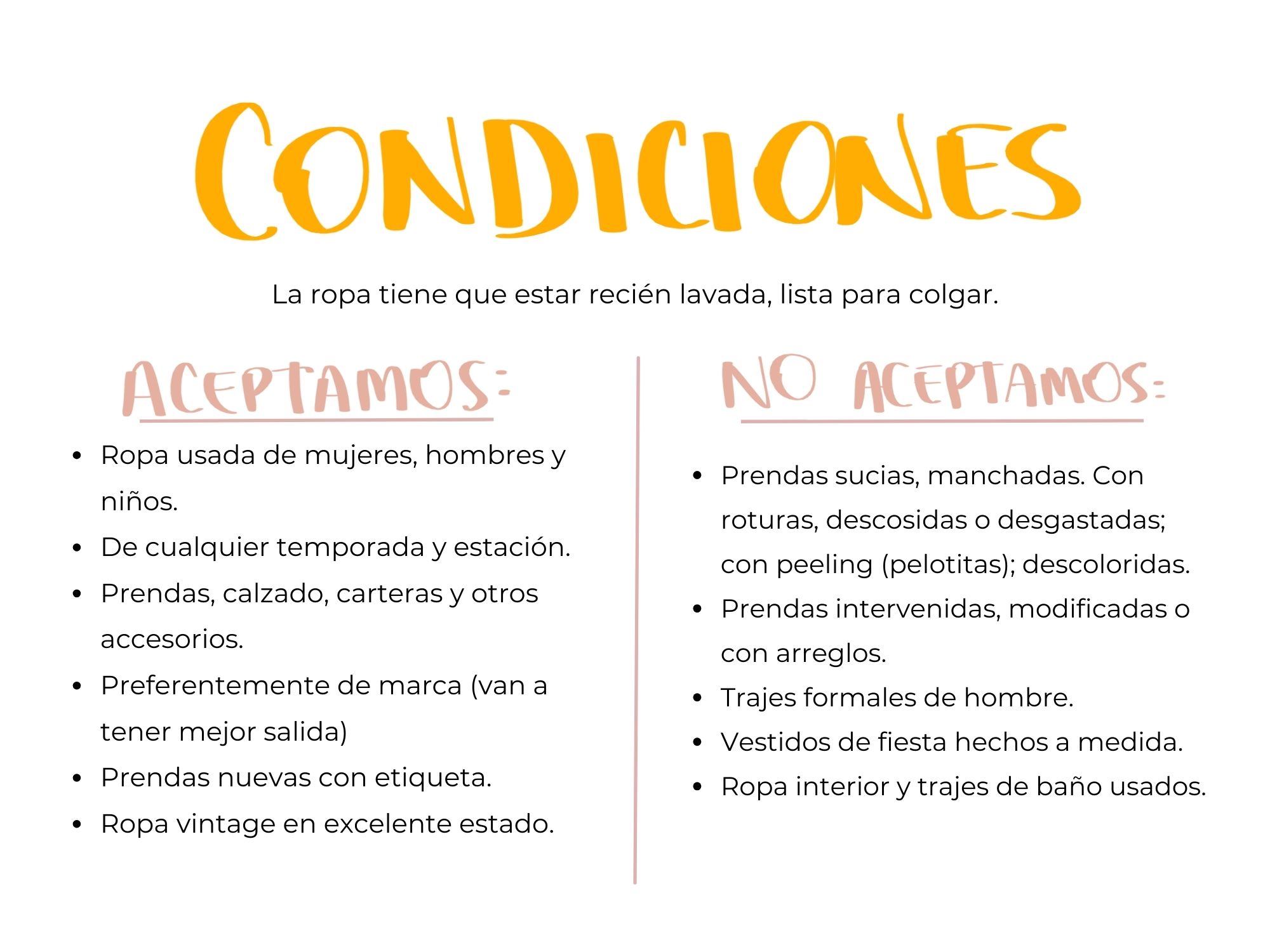 Condiciones para vender